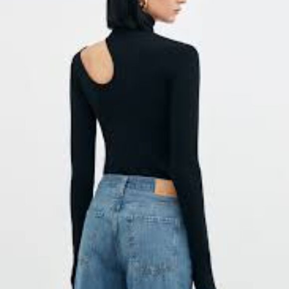 Marcella Allegra Turtleneck Asymmetrical Elegant Black Women's S Long Sleeve Top - Picture 2 of 10